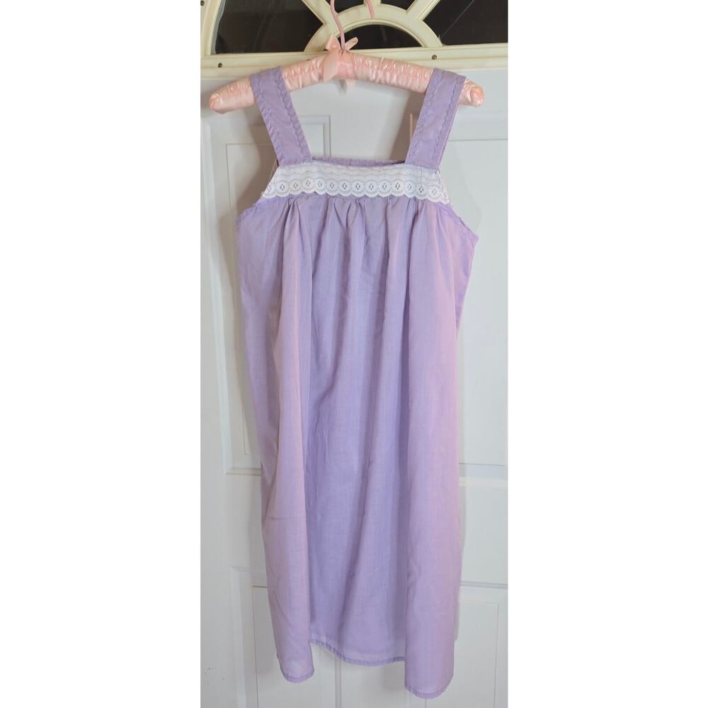 Vintage Purple Mid-Length Babydoll Nightgown White Lace 36" L Sleeveless - Picture 1 of 4